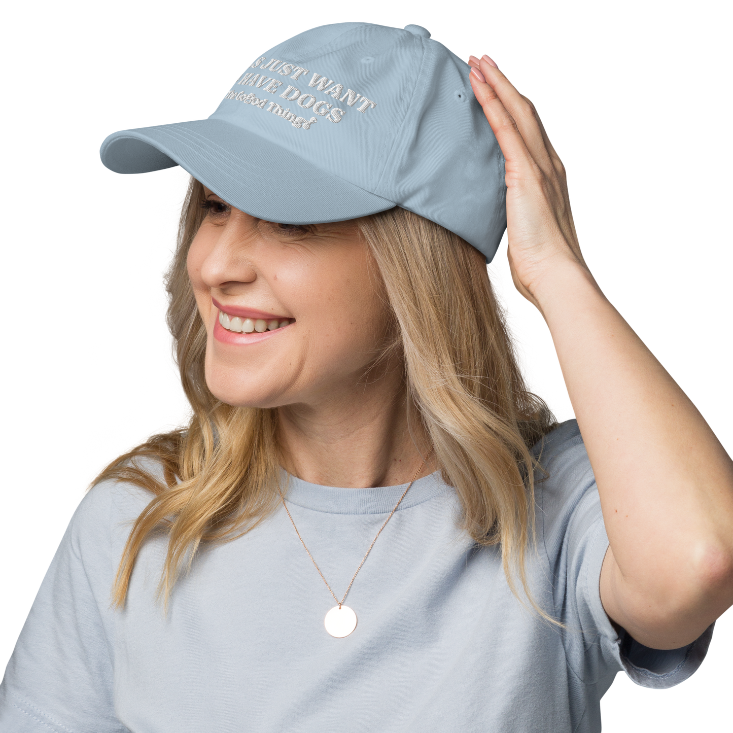 "GIRLS JUST WANT TO HAVE DOGS" Sky womens baseball cap