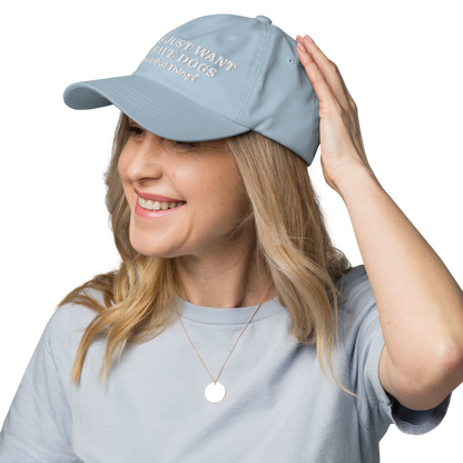 "GIRLS JUST WANT TO HAVE DOGS" Sky womens baseball cap
