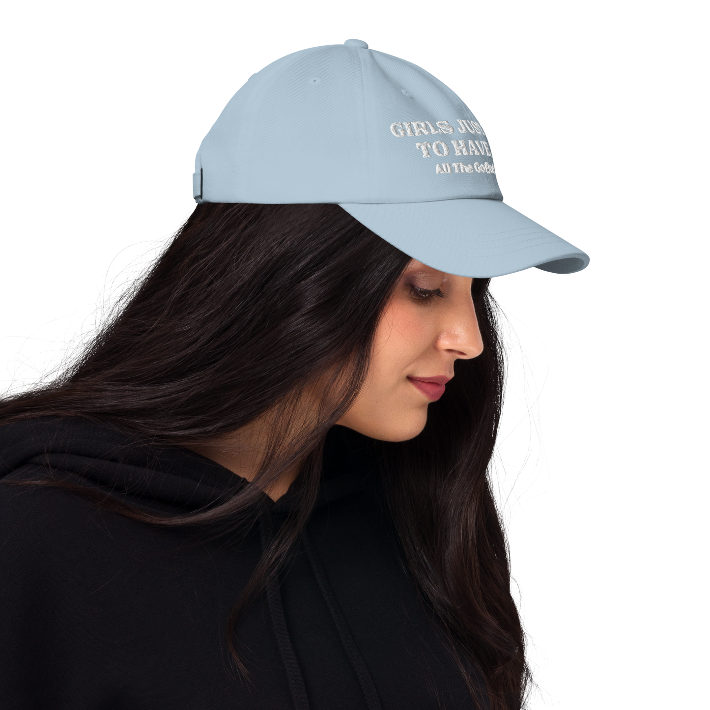 "GIRLS JUST WANT TO HAVE DOGS" Sky womens baseball cap