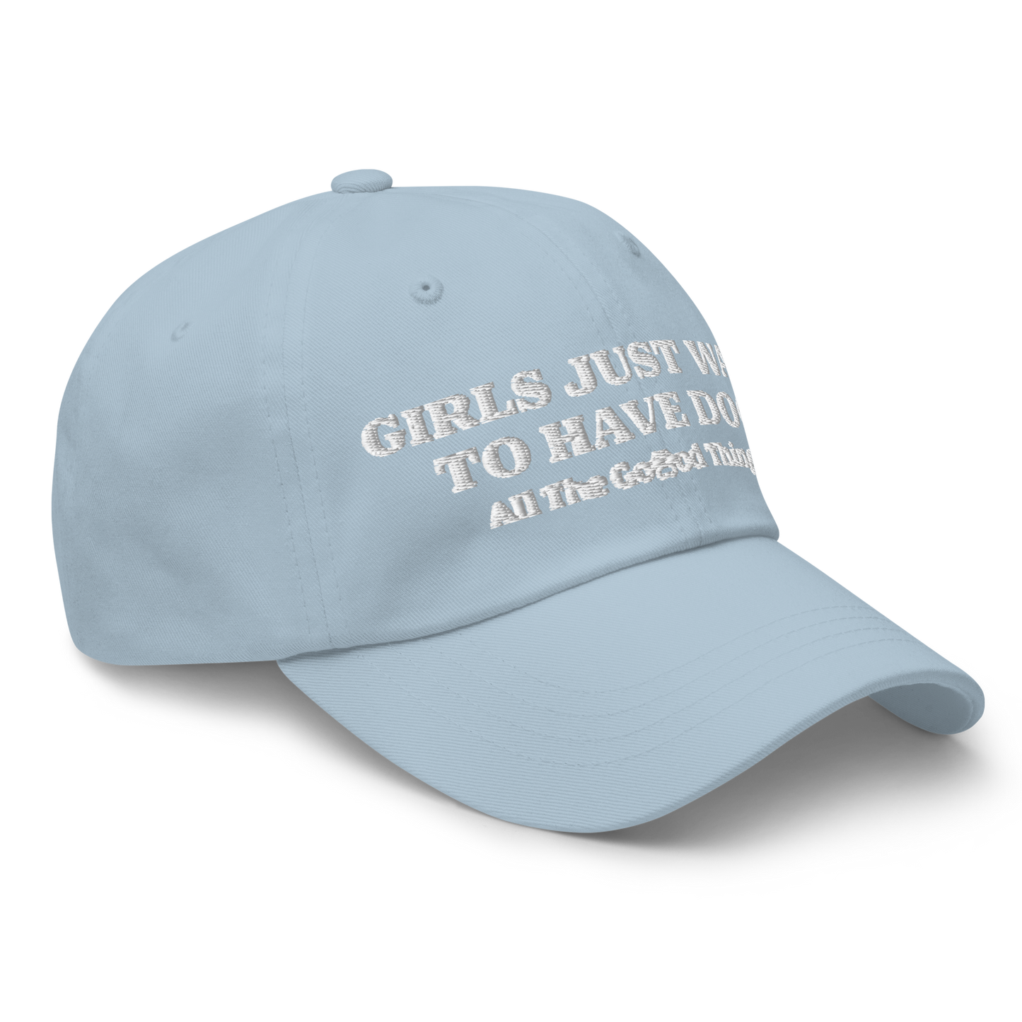 "GIRLS JUST WANT TO HAVE DOGS" Sky womens baseball cap