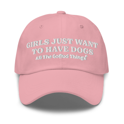 "GIRLS JUST WANT TO HAVE DOGS" Rose womens baseball cap
