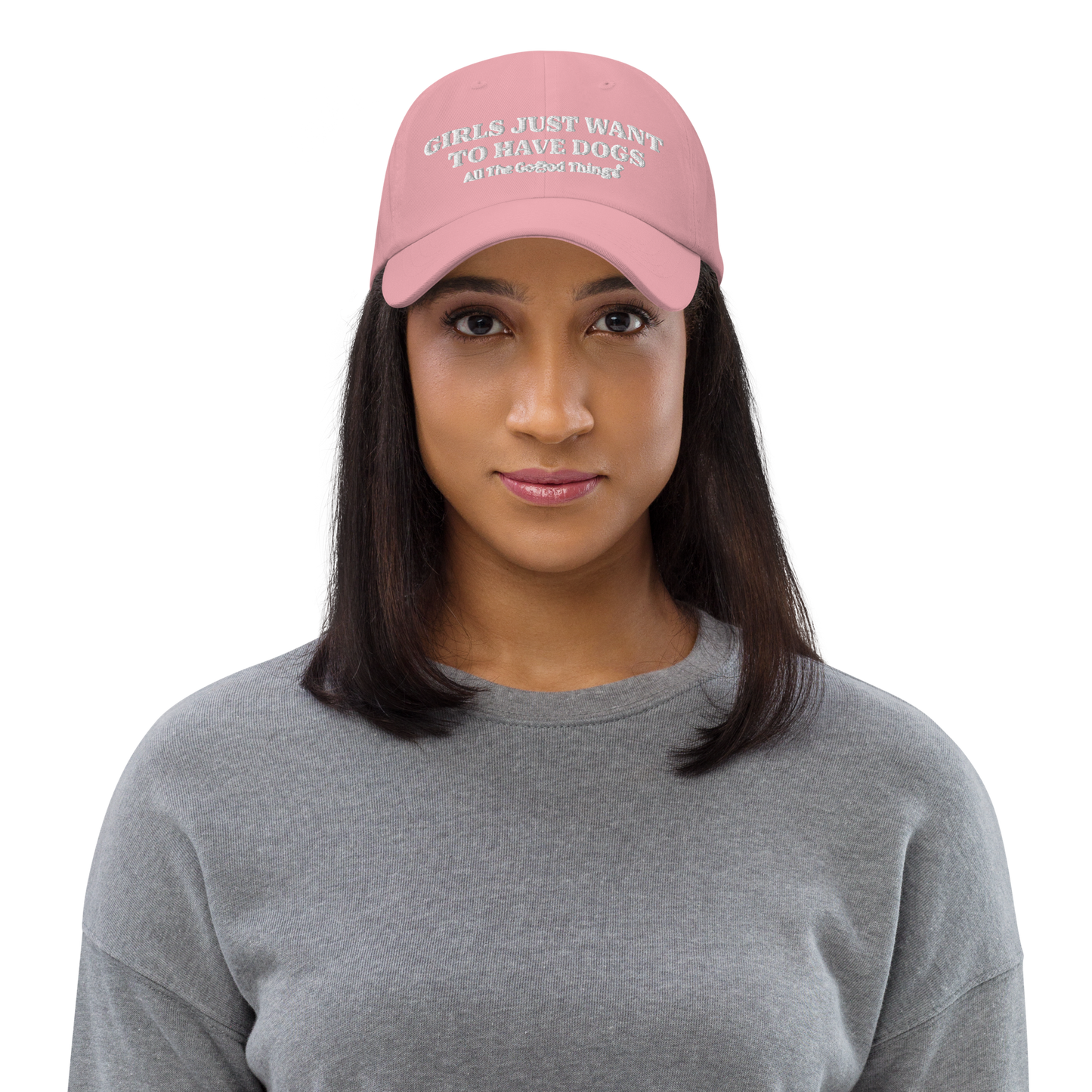 "GIRLS JUST WANT TO HAVE DOGS" Rose womens baseball cap