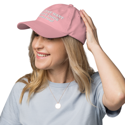 "GIRLS JUST WANT TO HAVE DOGS" Rose womens baseball cap