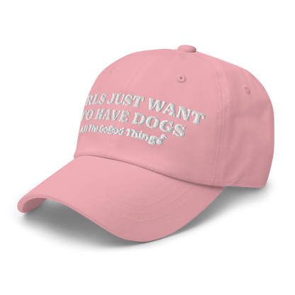 "GIRLS JUST WANT TO HAVE DOGS" Rose womens baseball cap