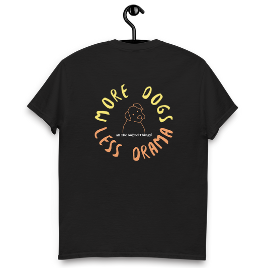 "more dogs, less drama" Black T-shirt