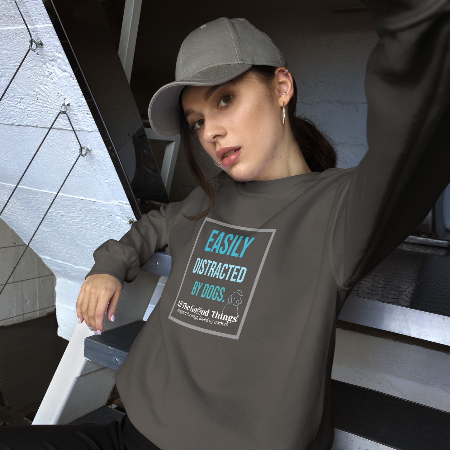 "easily distracted by dogs" Charcoal Sweater